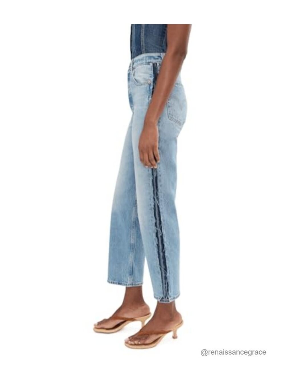 High Rise Straight Leg Ankle Jeans Deconstructed Stretch Denim